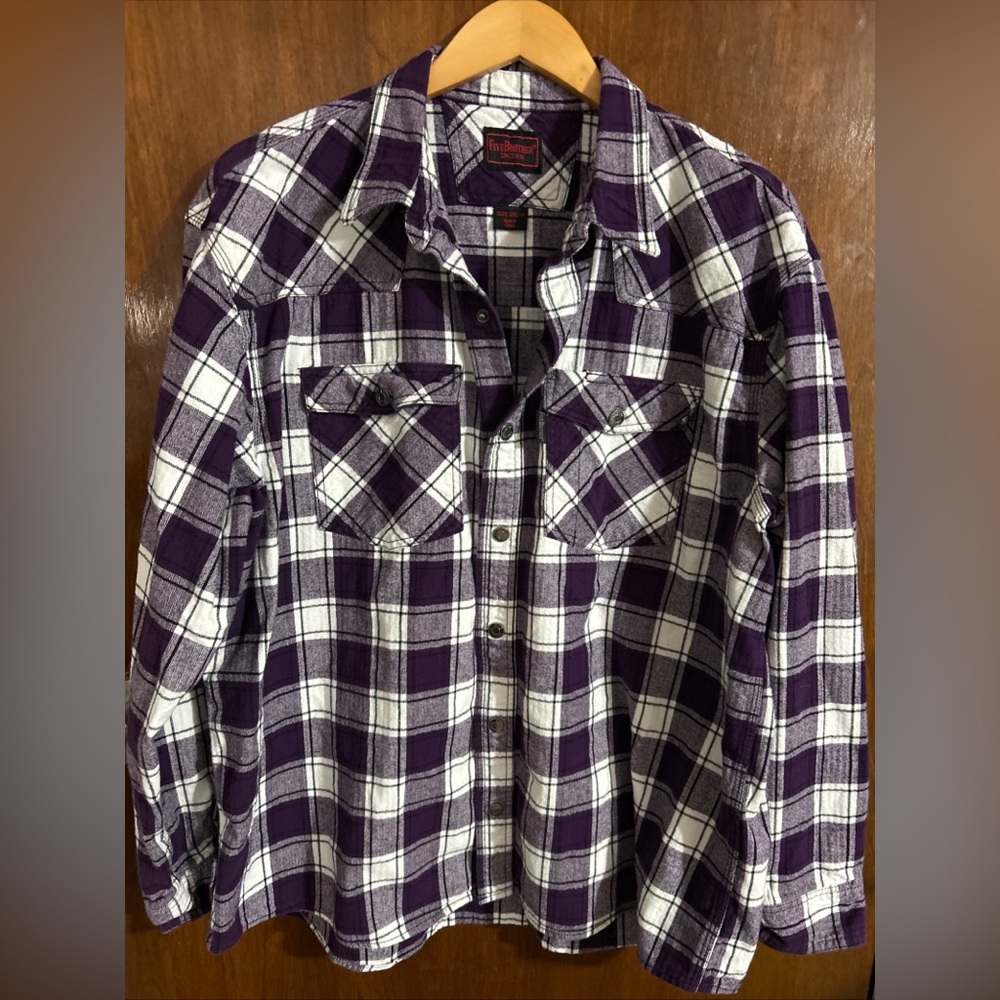 Brother Purple and White Plaid Shirt